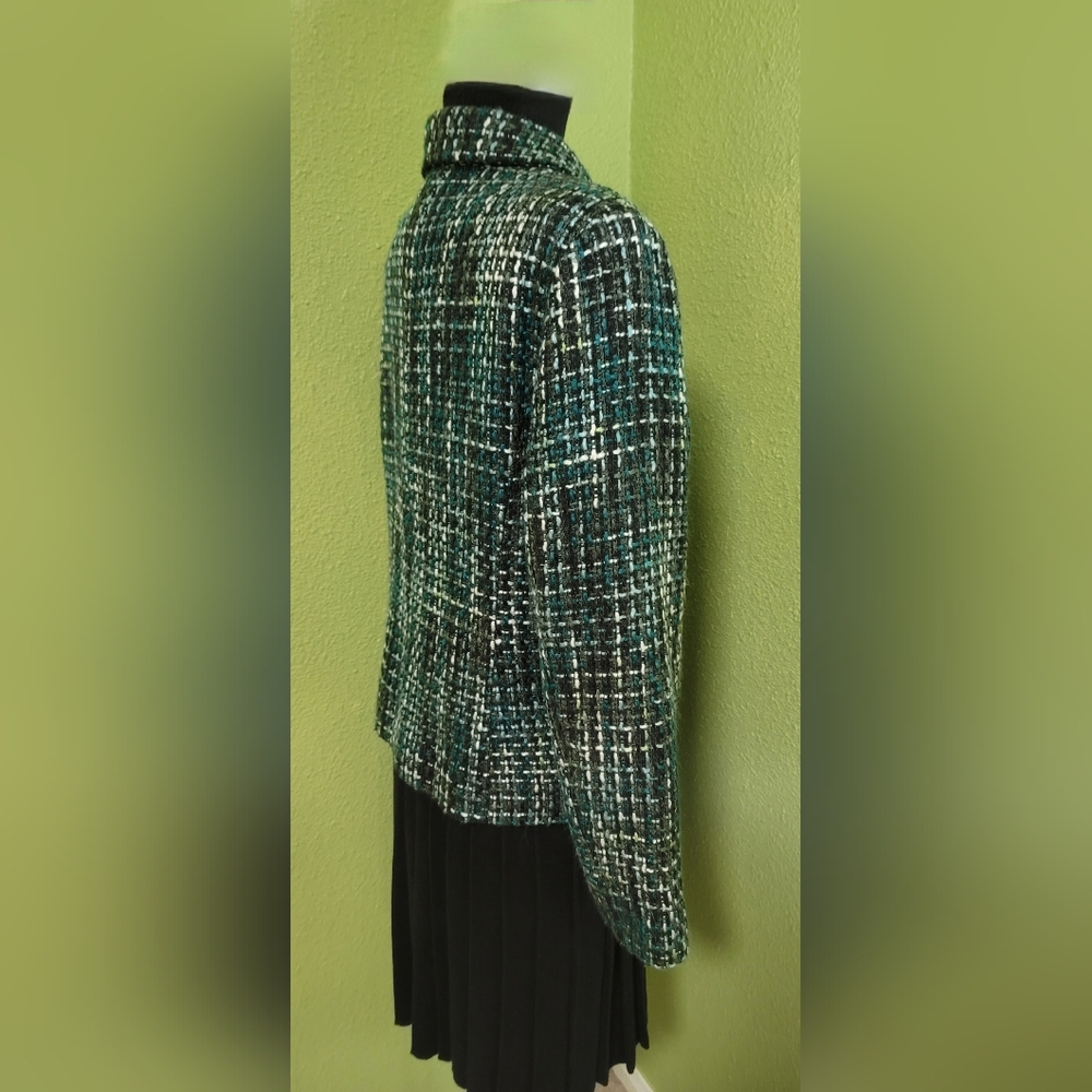 Vintage JM Collection Women's Tweed Plaid Pattern Jacket Teal,Blk, White Sz 12 - Picture 7 of 12